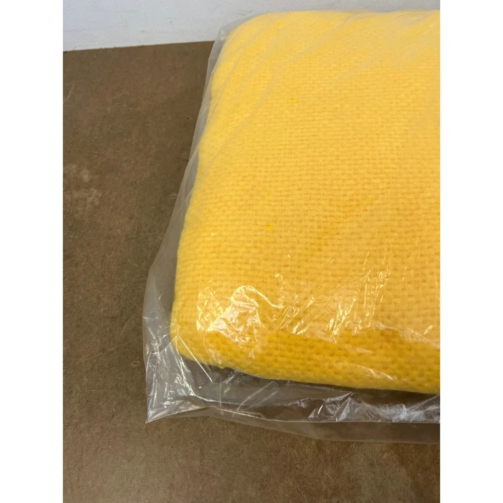 Vintage Touraine Yellow Thermal Blanket 100% Polyester Nylon Bound Imperfect NOS